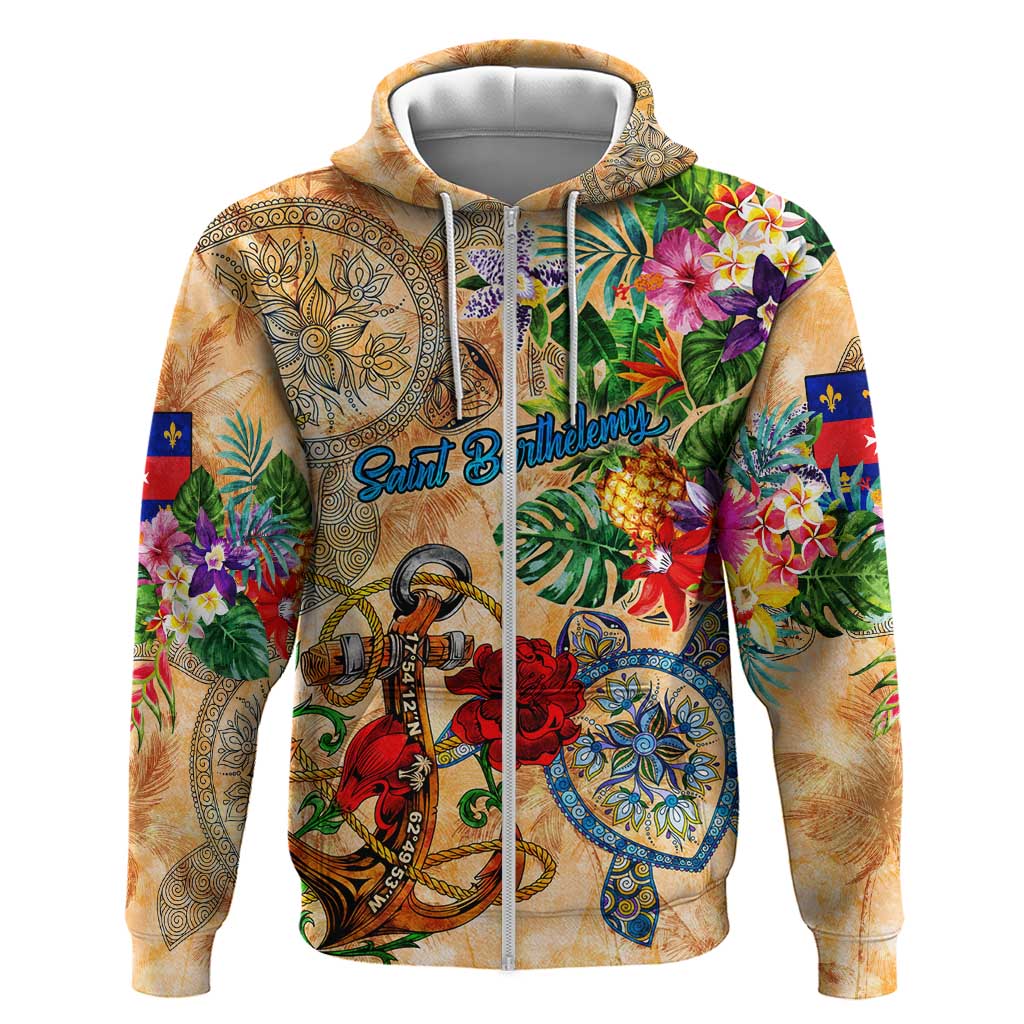 Saint Barthelemy Hoodie Geographic Coordinate Anchor - Turlte Tropical DT02
