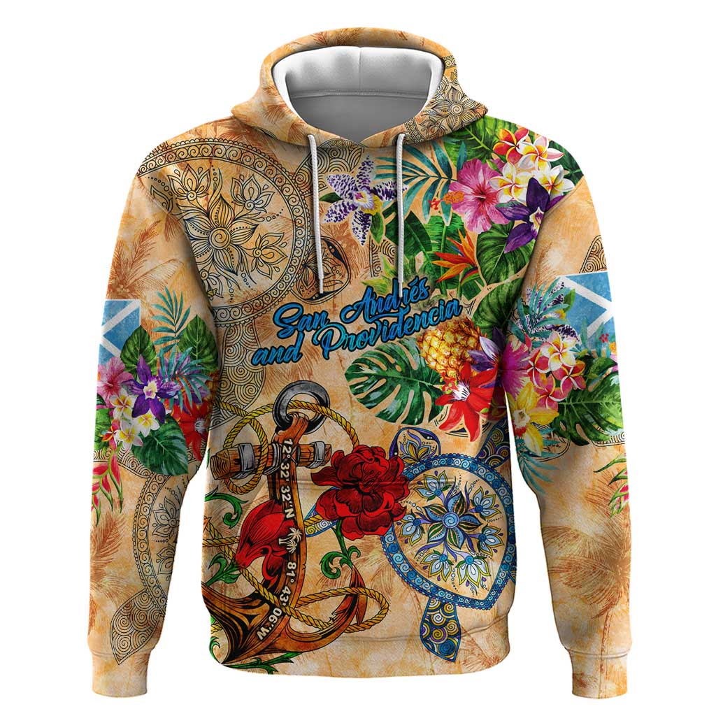 San Andrés and Providencia Hoodie Geographic Coordinate Anchor - Turlte Tropical DT02