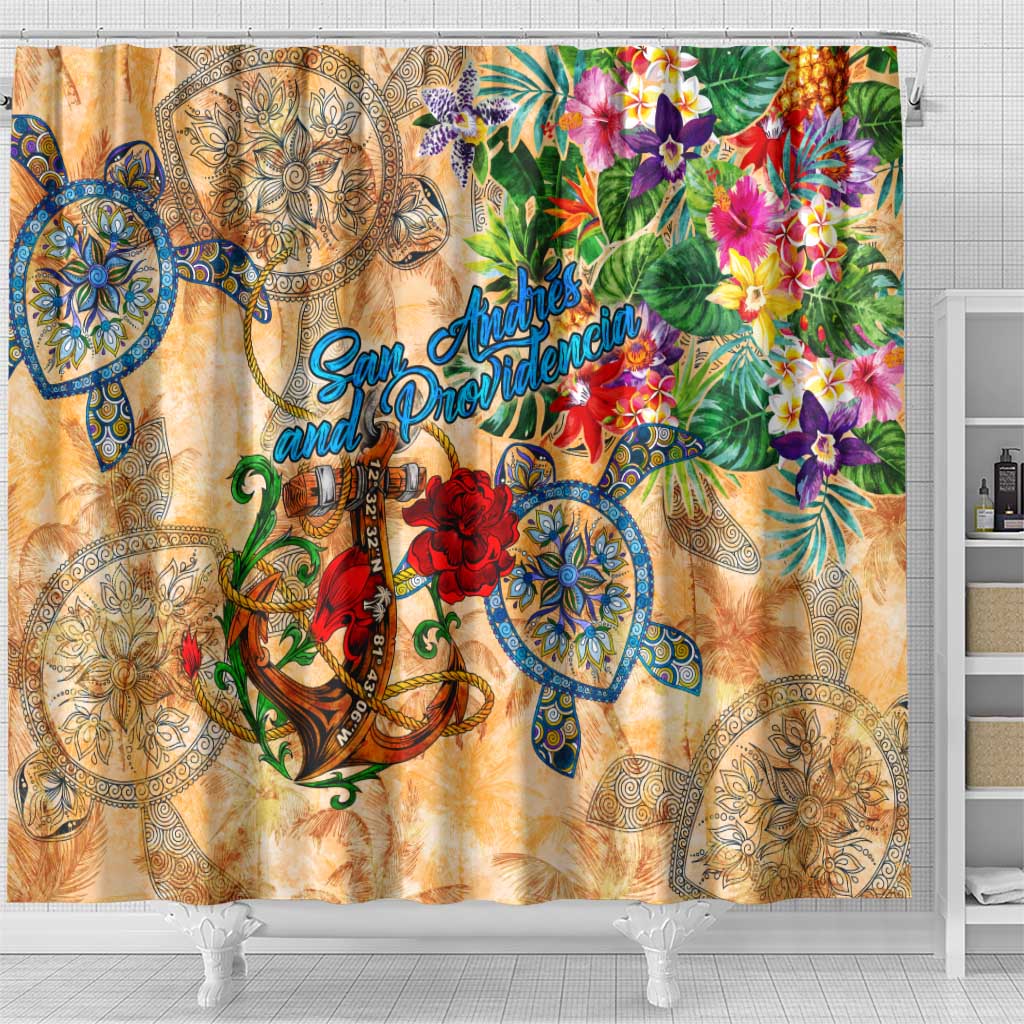 San Andrés and Providencia Shower Curtain Geographic Coordinate Anchor - Turlte Tropical DT02