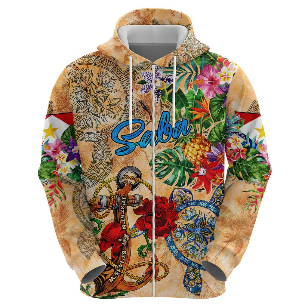 Saba Hoodie Geographic Coordinate Anchor - Turlte Tropical DT02