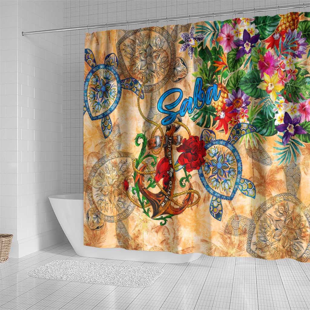 Saba Shower Curtain Geographic Coordinate Anchor - Turlte Tropical DT02