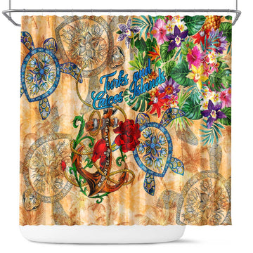 Turks and Caicos Islands Shower Curtain Geographic Coordinate Anchor - Turlte Tropical DT02