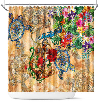 Montserrat Shower Curtain Geographic Coordinate Anchor - Turlte Tropical DT02