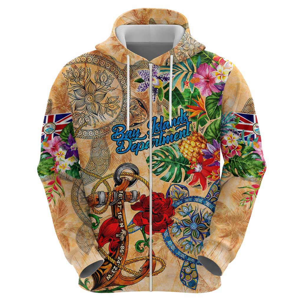 Bay Islands Department Hoodie Geographic Coordinate Anchor - Turlte Tropical DT02