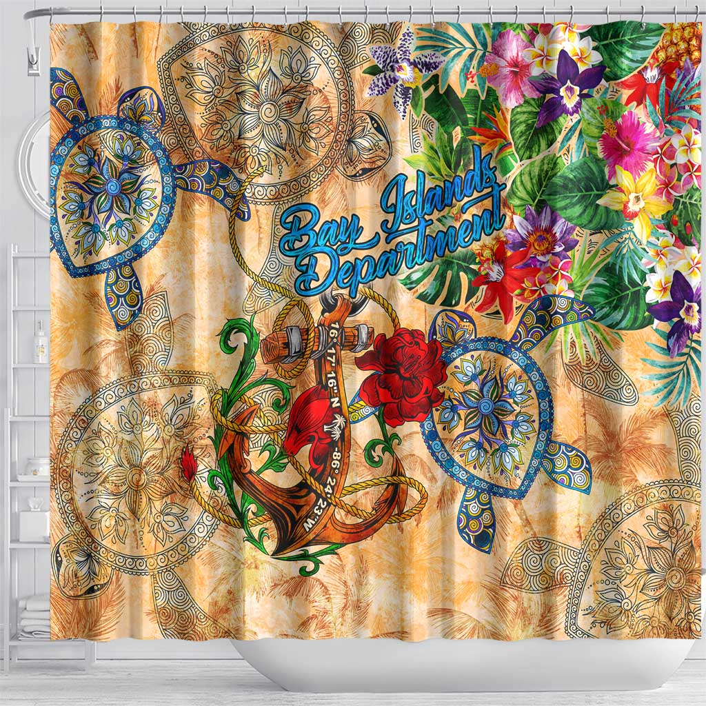 Bay Islands Department Shower Curtain Geographic Coordinate Anchor - Turlte Tropical DT02