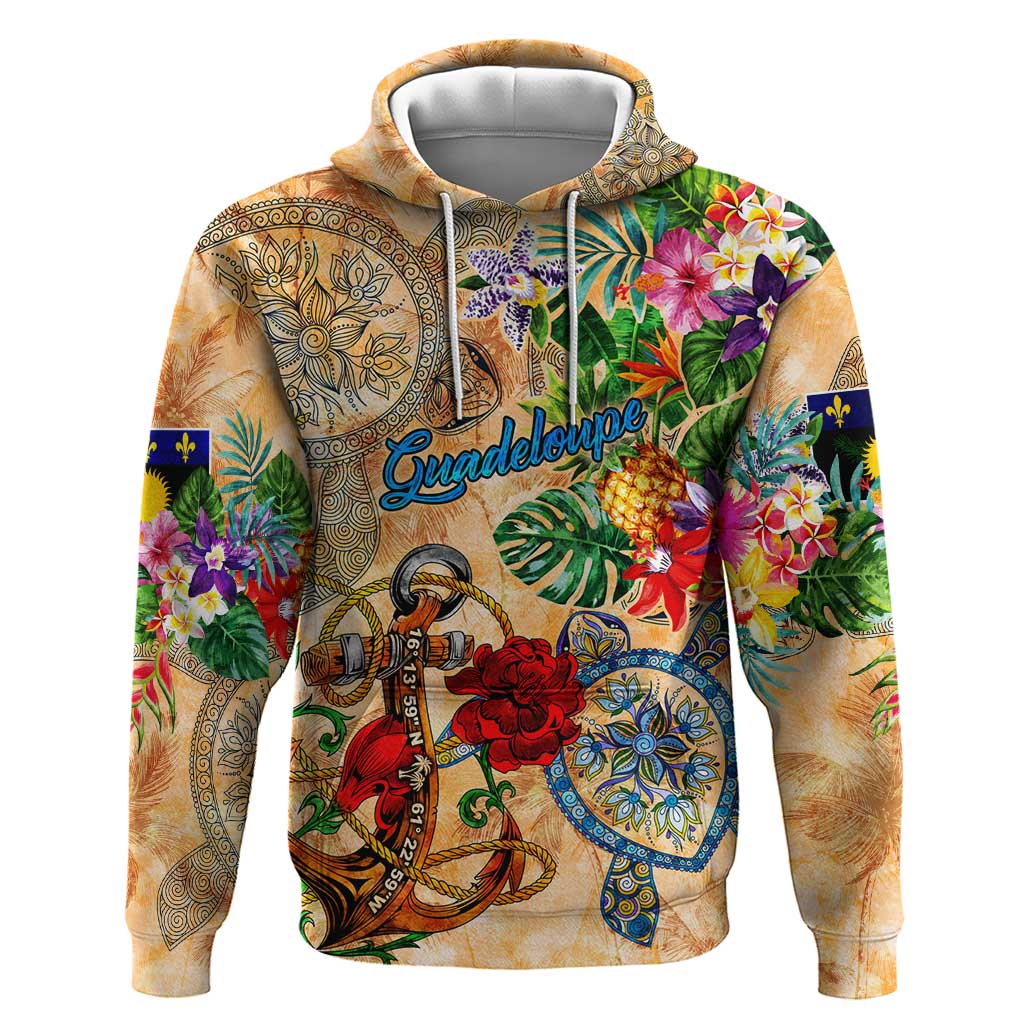 Guadeloupe Hoodie Geographic Coordinate Anchor - Turlte Tropical DT02