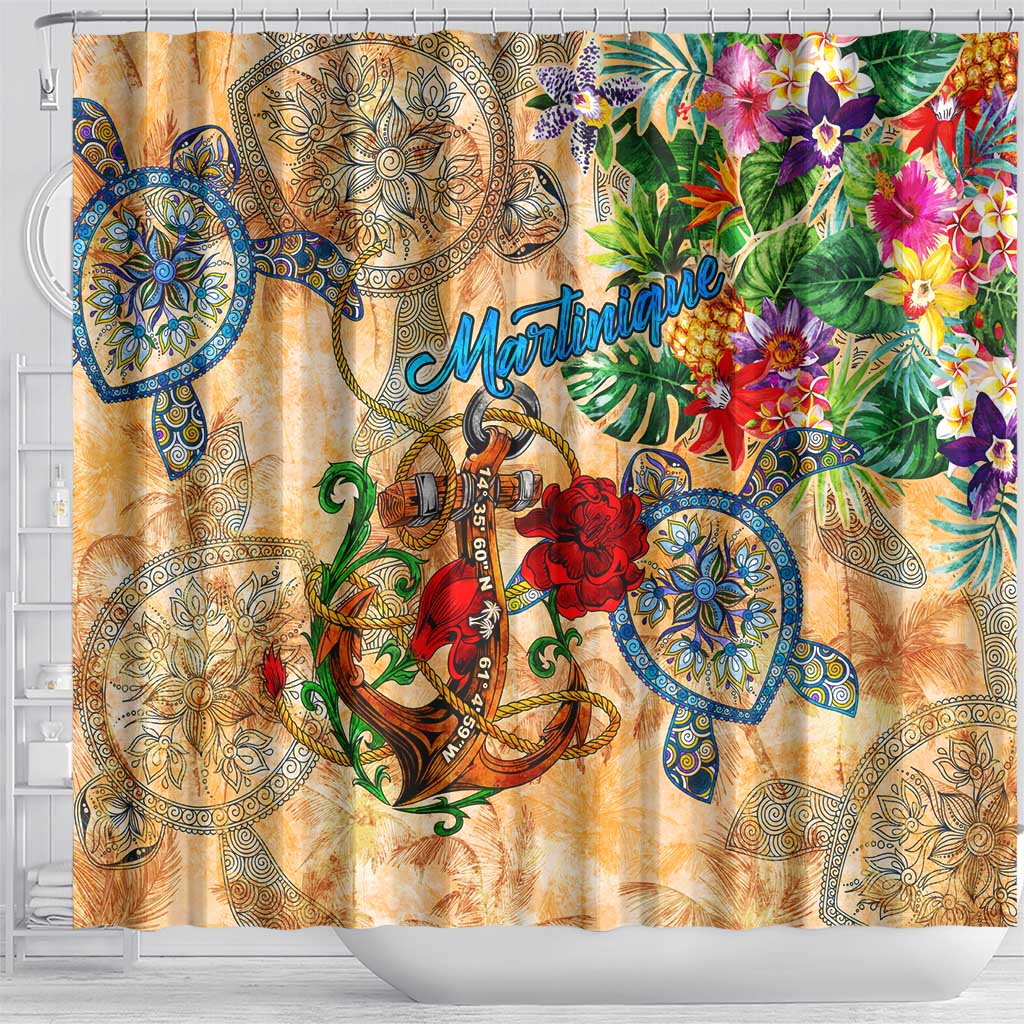 Martinique Shower Curtain Geographic Coordinate Anchor - Turlte Tropical DT02