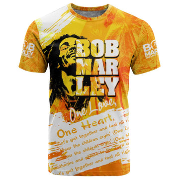 Legend Bob Reggae Afro T shirt One Love One Heart Tropical Leaf DT02