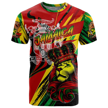 Afro Jamaica Lion T shirt Coat Of Arms Rastafarianism DT02