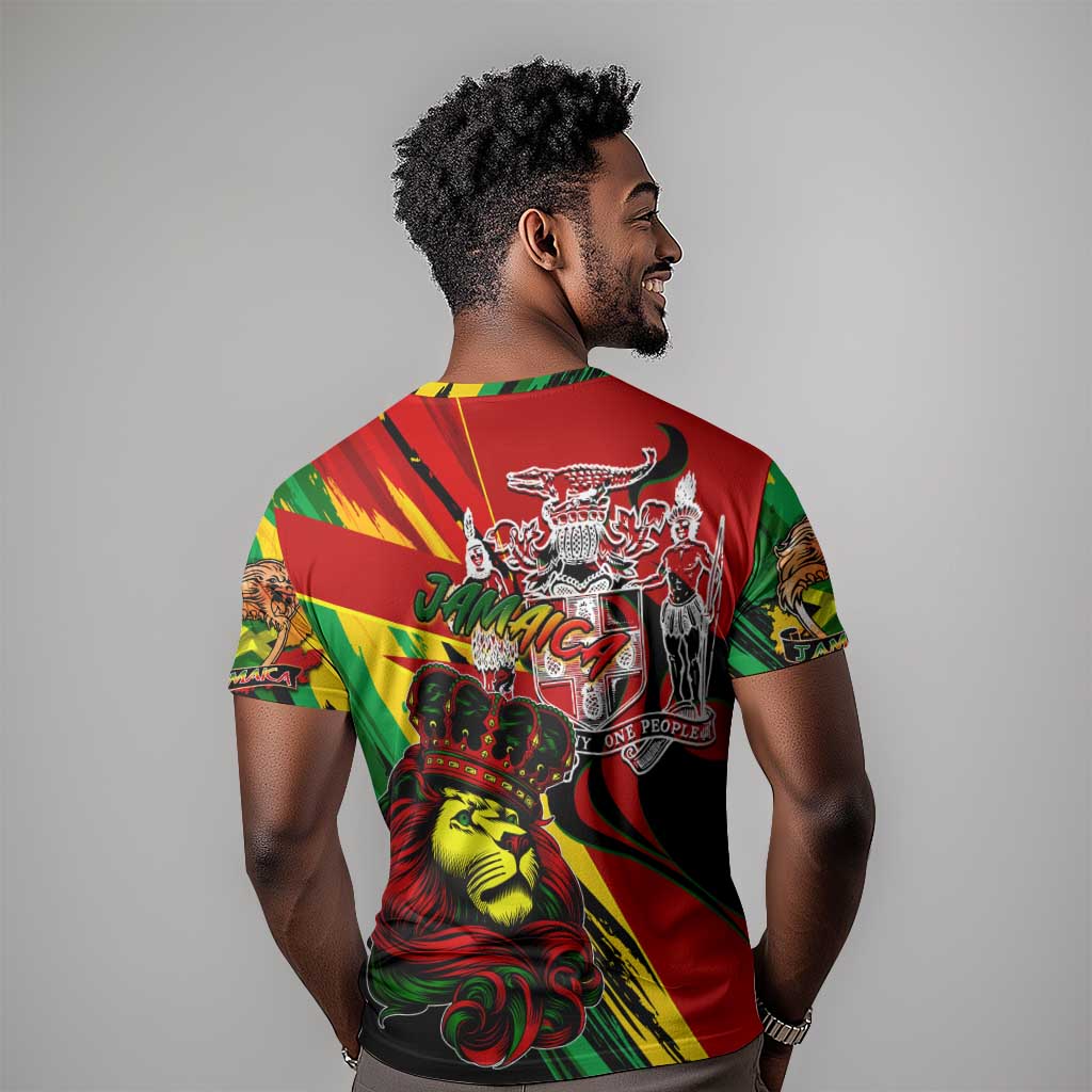 Afro Jamaica Lion T shirt Coat Of Arms Rastafarianism DT02