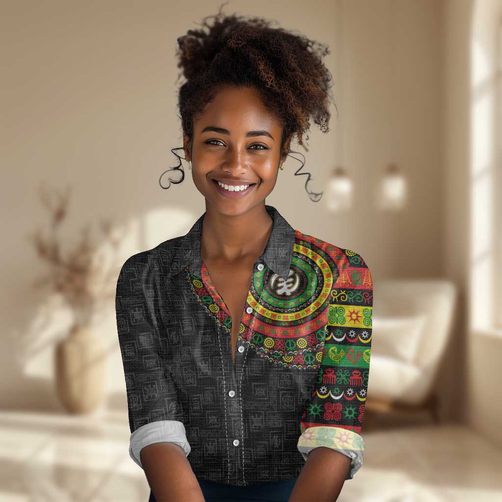Adinkra Symbols Women Casual Shirt African Culture DT02