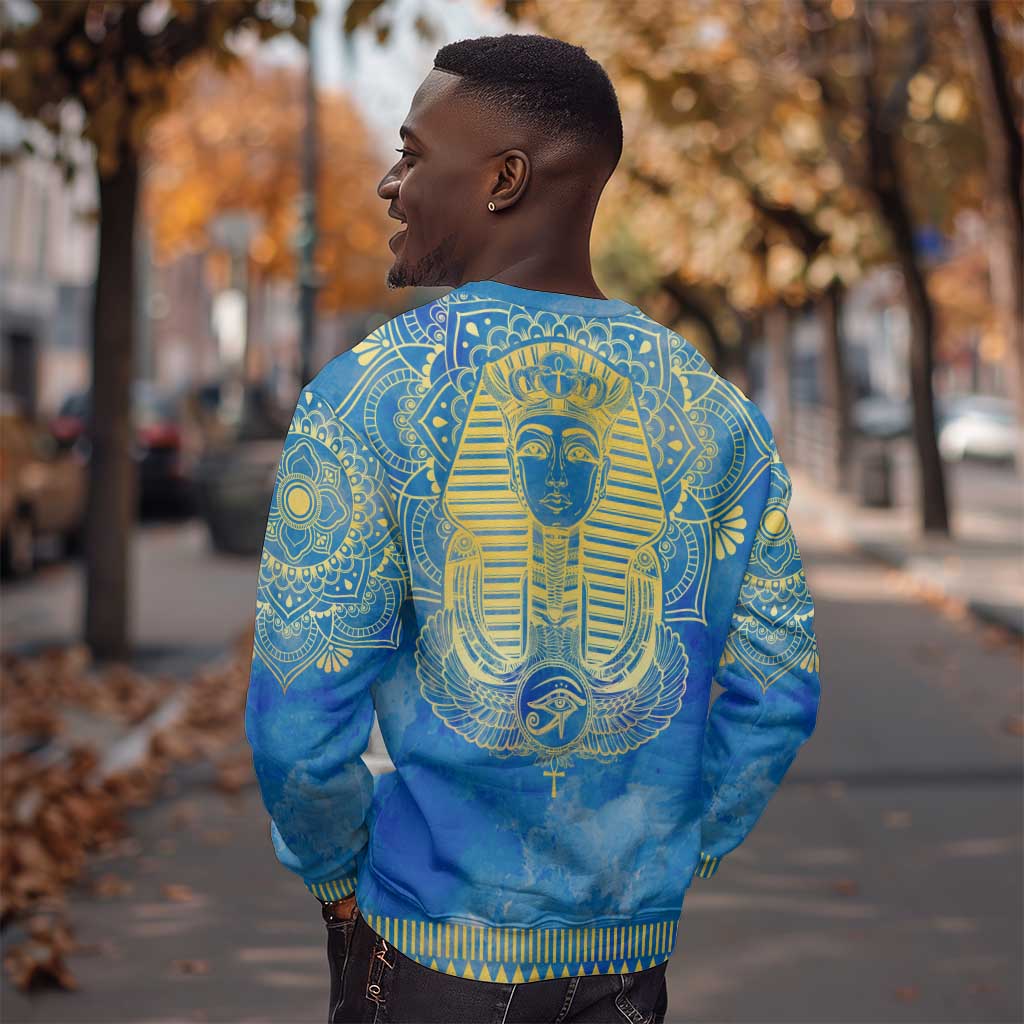 Personalized Egyptian Pharaoh Sweatshirt with Mandala and Eye of Horus in Blue DT02