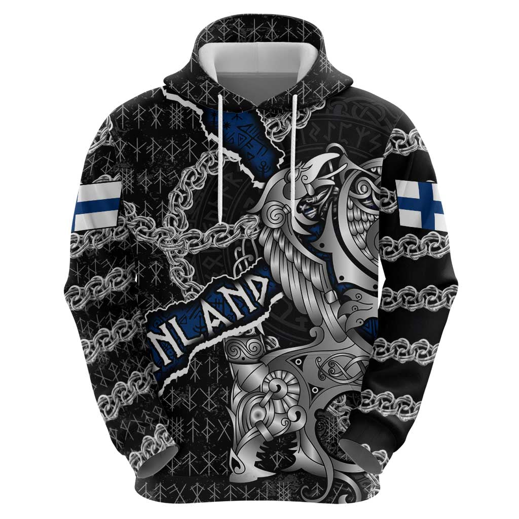 Personalized Finland Vikings Hoodie Nordic Lion Bound in Runes and Chains DT02