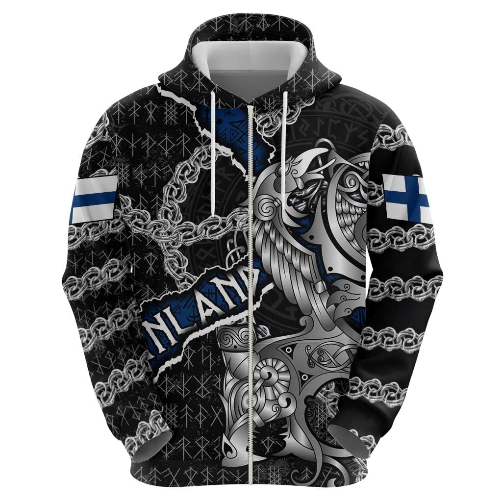 Personalized Finland Vikings Hoodie Nordic Lion Bound in Runes and Chains DT02
