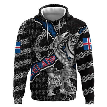 Personalized Iceland Vikings Hoodie Nordic Lion Bound in Runes and Chains DT02