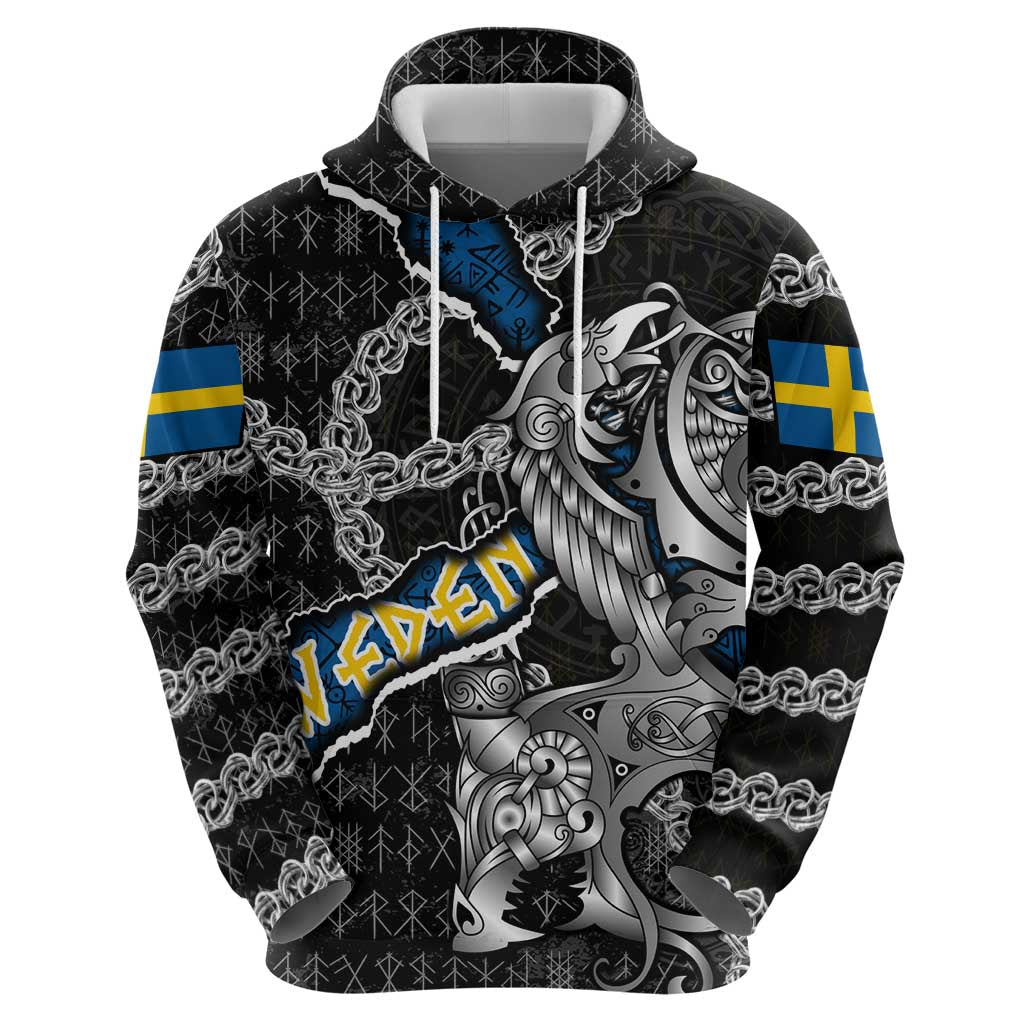 Personalized Sweden Vikings Hoodie Nordic Lion Bound in Runes and Chains DT02