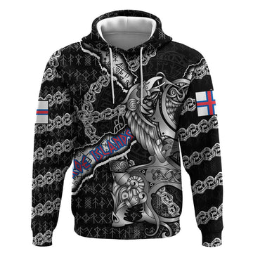 Personalized Faroe Islands Vikings Hoodie Nordic Lion Bound in Runes and Chains DT02
