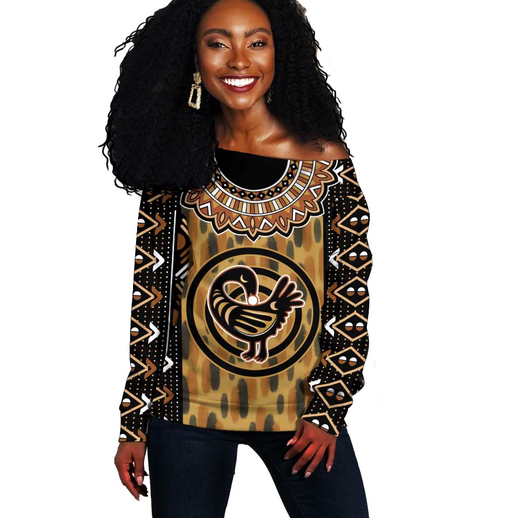 Printed Mud Cloth and Adinkra Symbol Off Shoulder Sweater DT02