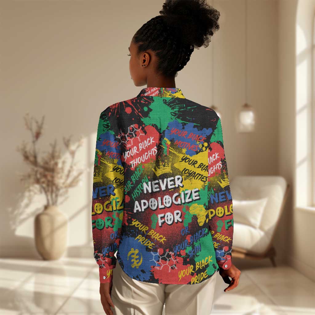 Never Apologize For Being Black Women Casual Shirt DT02