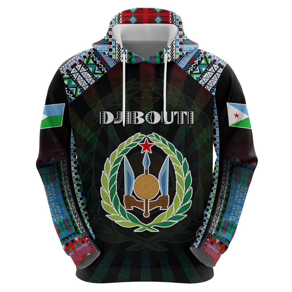 Personalized Djibouti Roots Hoodie African Map in Fingerprint and Tribal Colors DT02