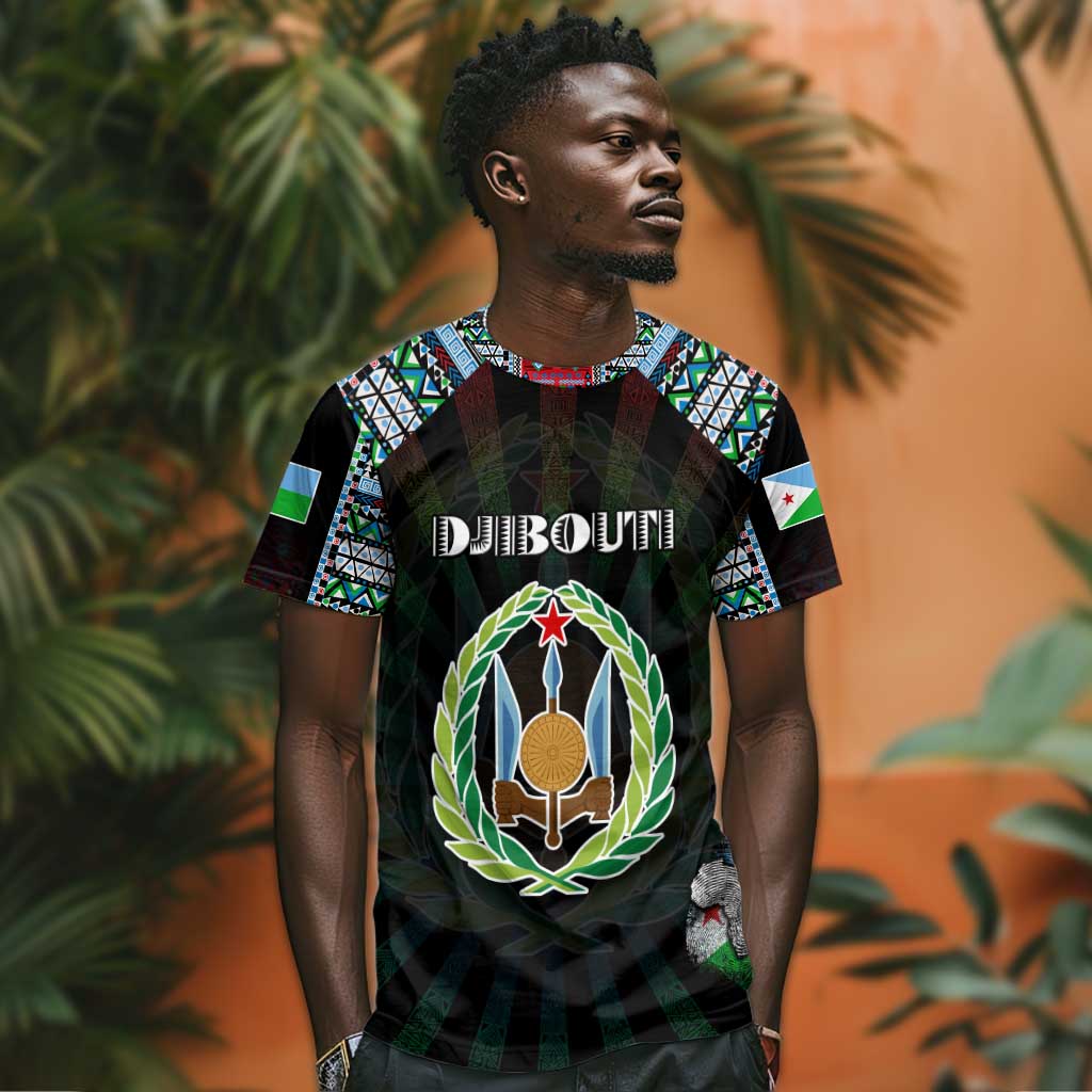 Personalized Djibouti Roots T shirt African Pride in Fingerprint and Tribal Colors DT02