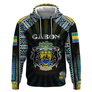 Personalized Gabon Roots Hoodie African Map in Fingerprint and Tribal Colors DT02