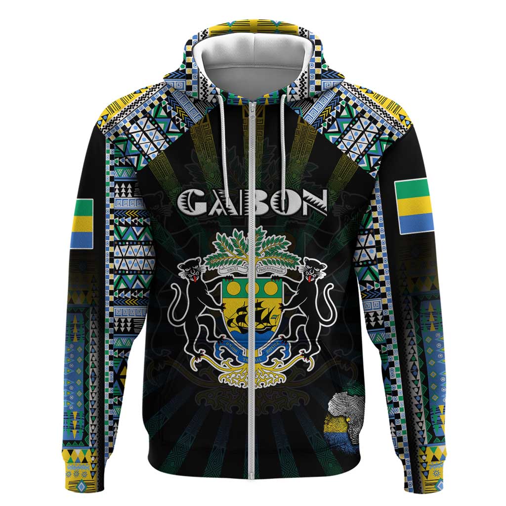 Personalized Gabon Roots Hoodie African Map in Fingerprint and Tribal Colors DT02