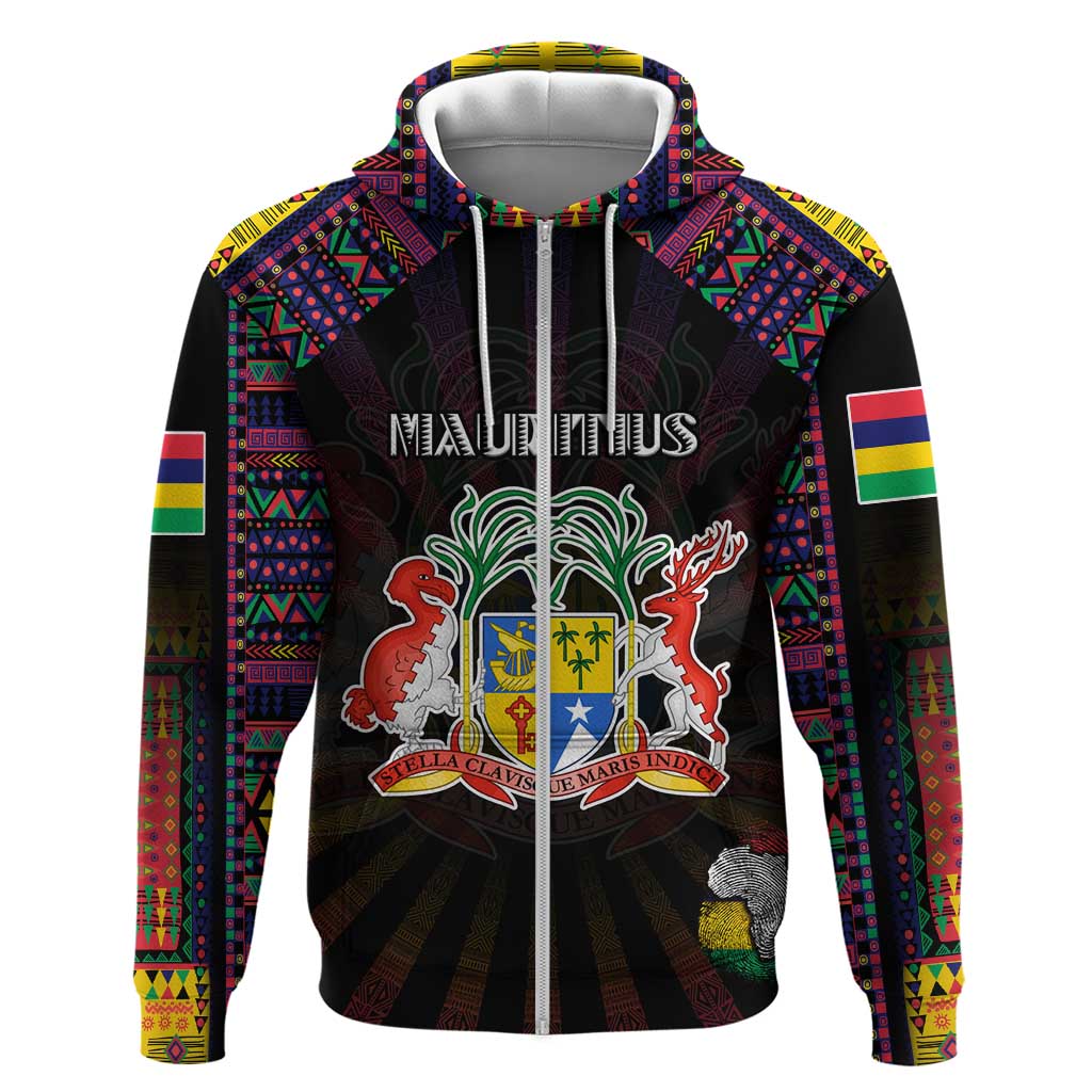 Personalized Mauritius Roots Hoodie African Map in Fingerprint and Tribal Colors DT02