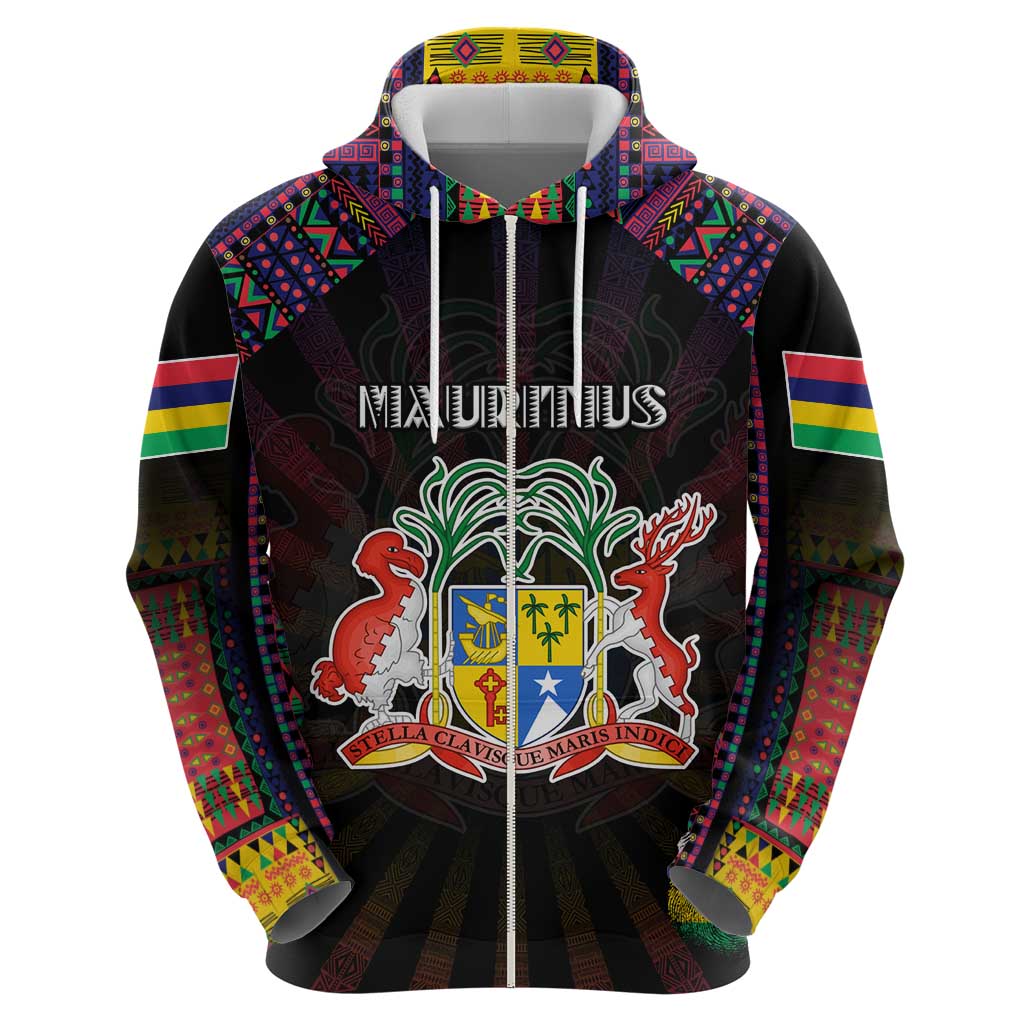 Personalized Mauritius Roots Hoodie African Map in Fingerprint and Tribal Colors DT02
