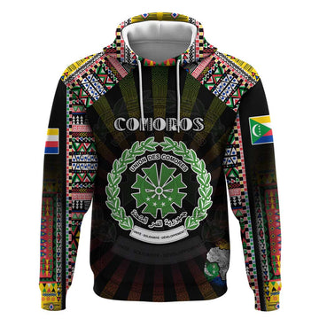 Personalized Comoros Roots Hoodie African Map in Fingerprint and Tribal Colors DT02
