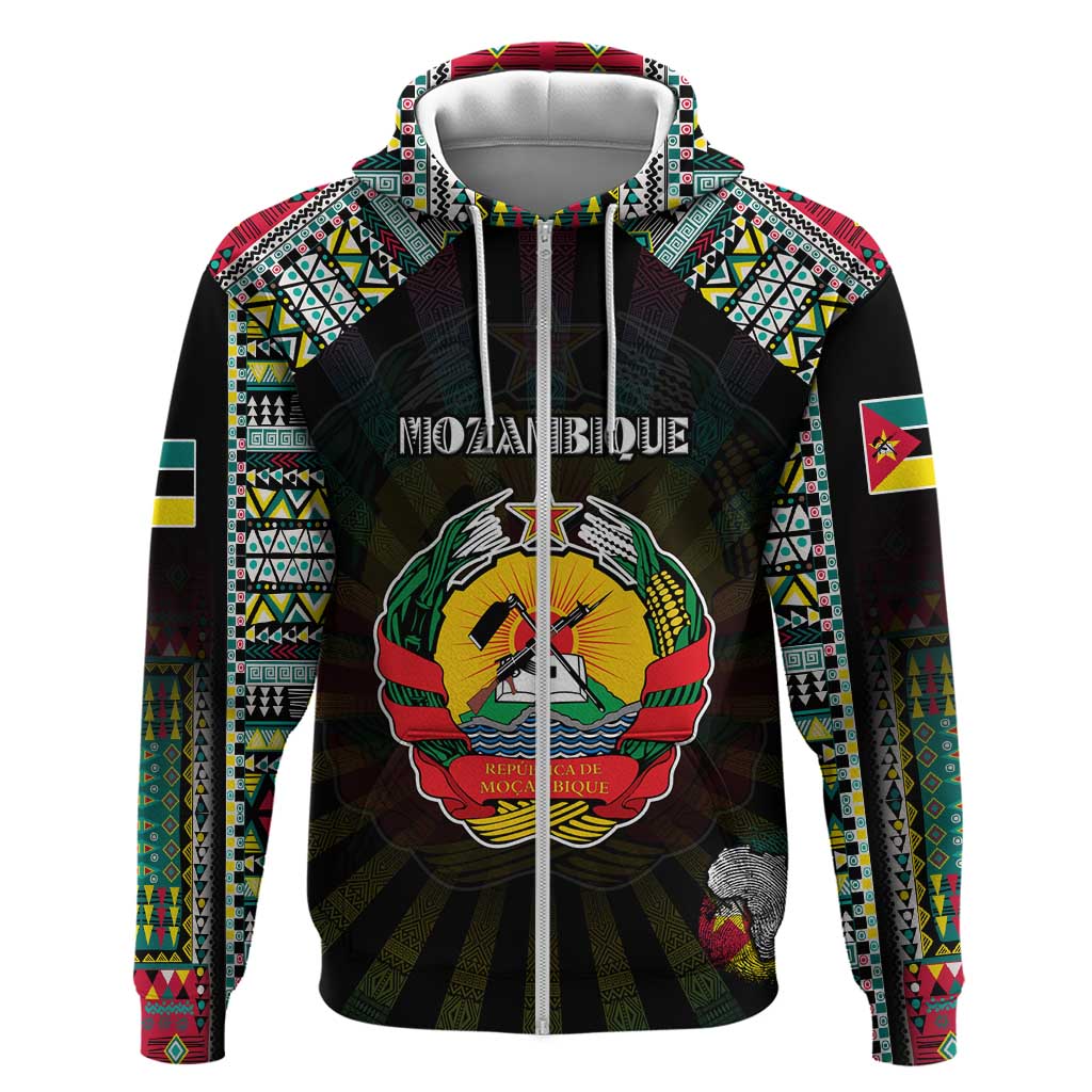 Personalized Mozambique Roots Hoodie African Map in Fingerprint and Tribal Colors DT02
