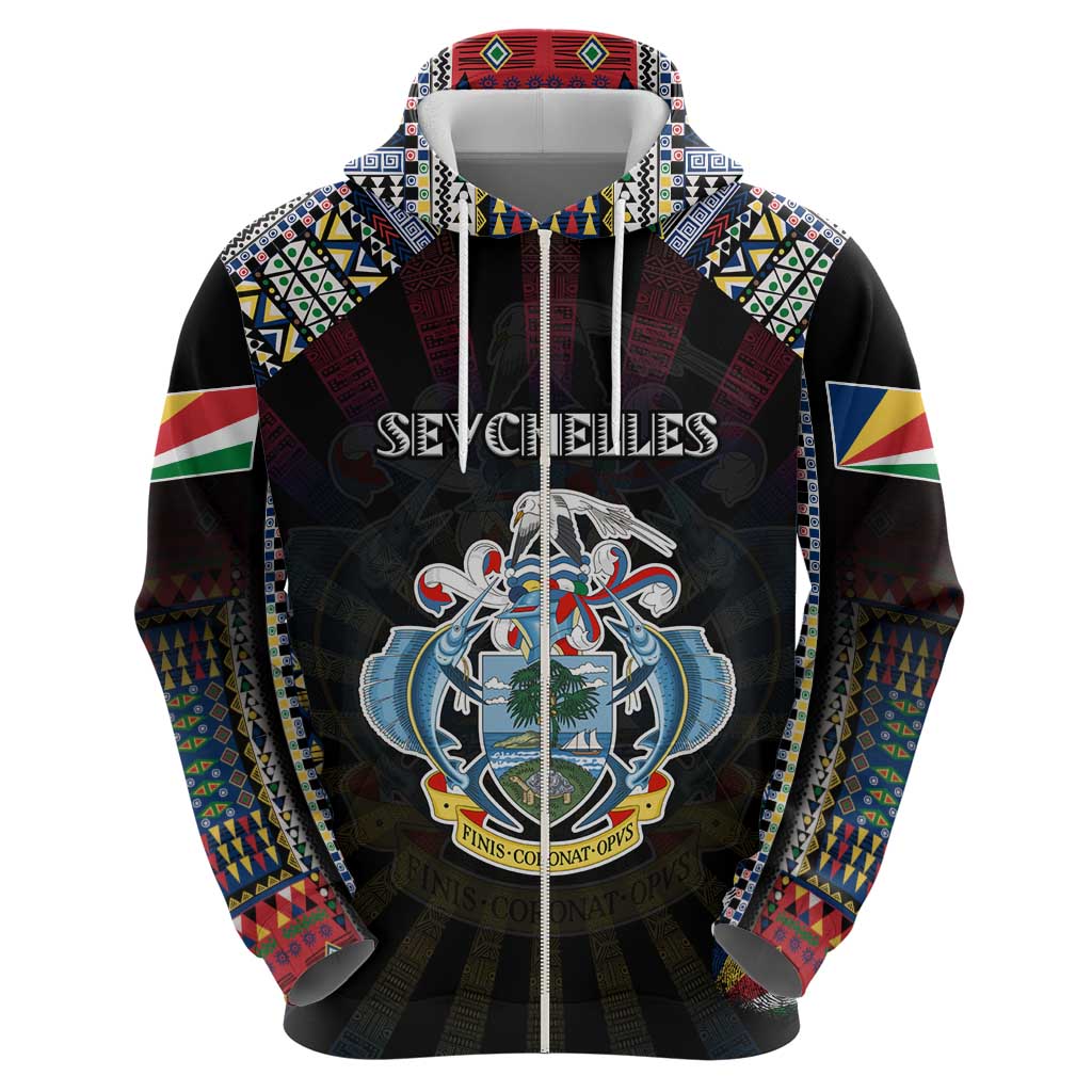 Personalized Seychelles Roots Hoodie African Map in Fingerprint and Tribal Colors DT02
