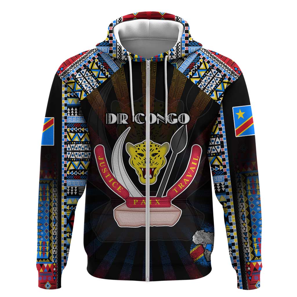 Personalized DR Congo Roots Hoodie African Map in Fingerprint and Tribal Colors DT02