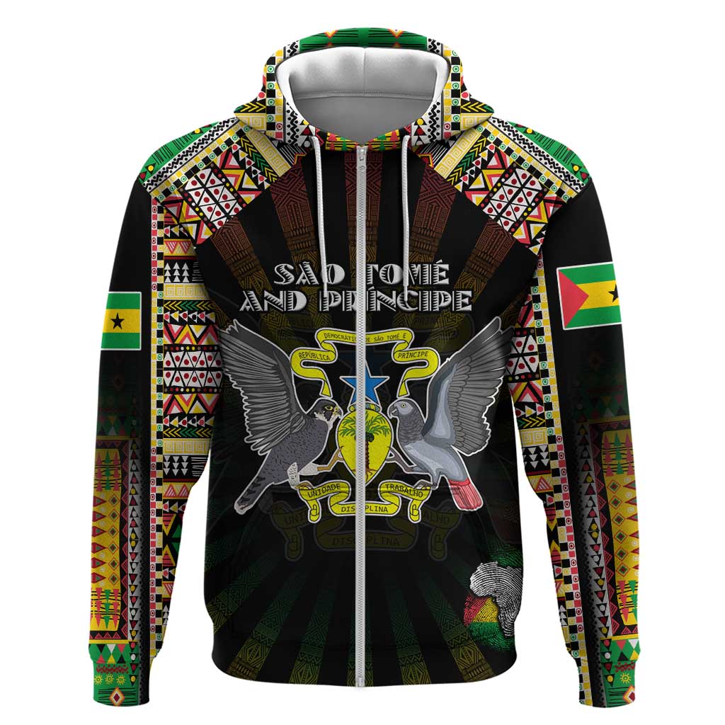 Personalized Sao Tome and Principe Roots Hoodie African Map in Fingerprint and Tribal Colors DT02