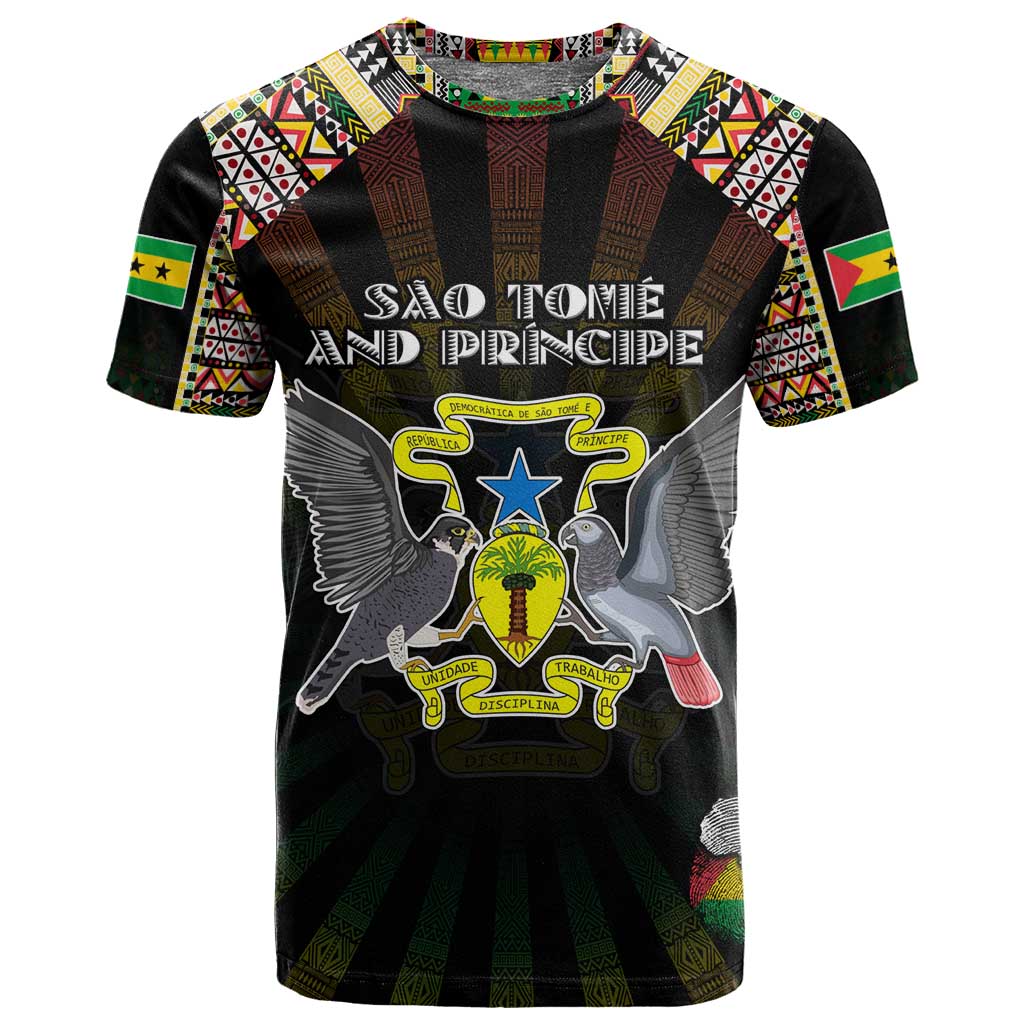 Personalized Sao Tome and Principe Roots T shirt African Pride in Fingerprint and Tribal Colors DT02