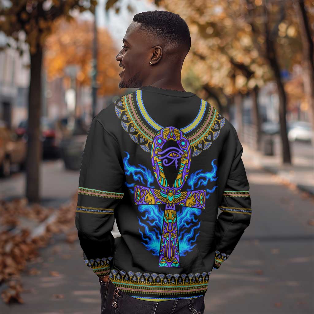 Egyptian Ankh Golden Blue Fire Sweatshirt DT02