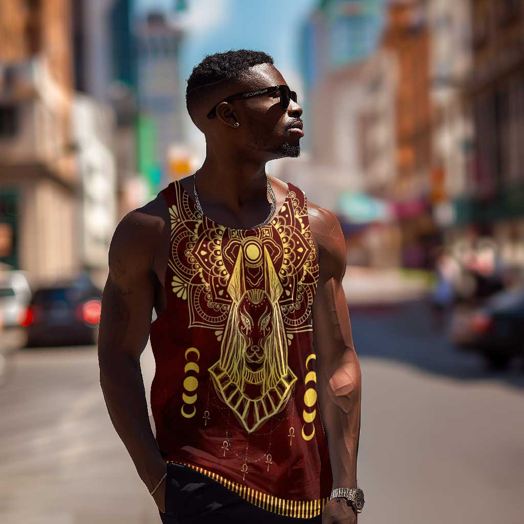 Personalized Anubis Men Tank Top Ancient Egyptian Pattern In Red DT02