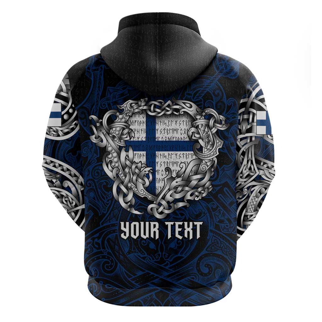 Personalized Finland Viking Blood Hoodie Nordic Runes and Shield of Ancestry in Tribal Knotwork DT02
