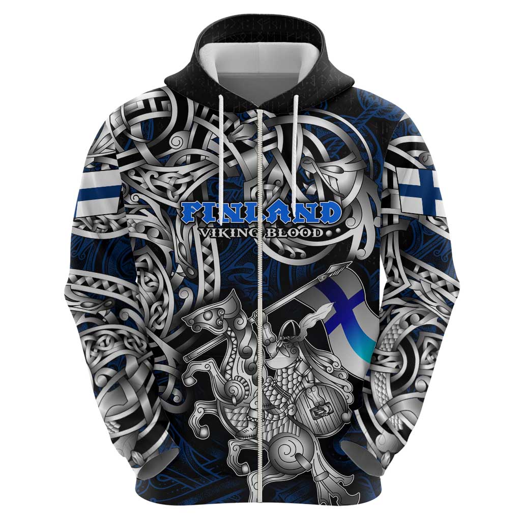 Personalized Finland Viking Blood Hoodie Nordic Runes and Shield of Ancestry in Tribal Knotwork DT02