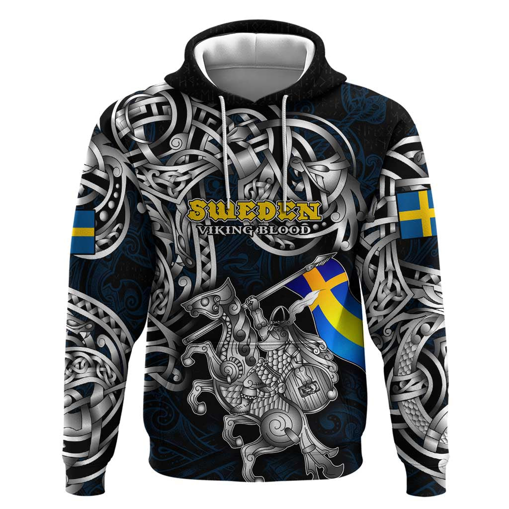 Personalized Sweden Viking Blood Hoodie Nordic Runes and Shield of Ancestry in Tribal Knotwork DT02