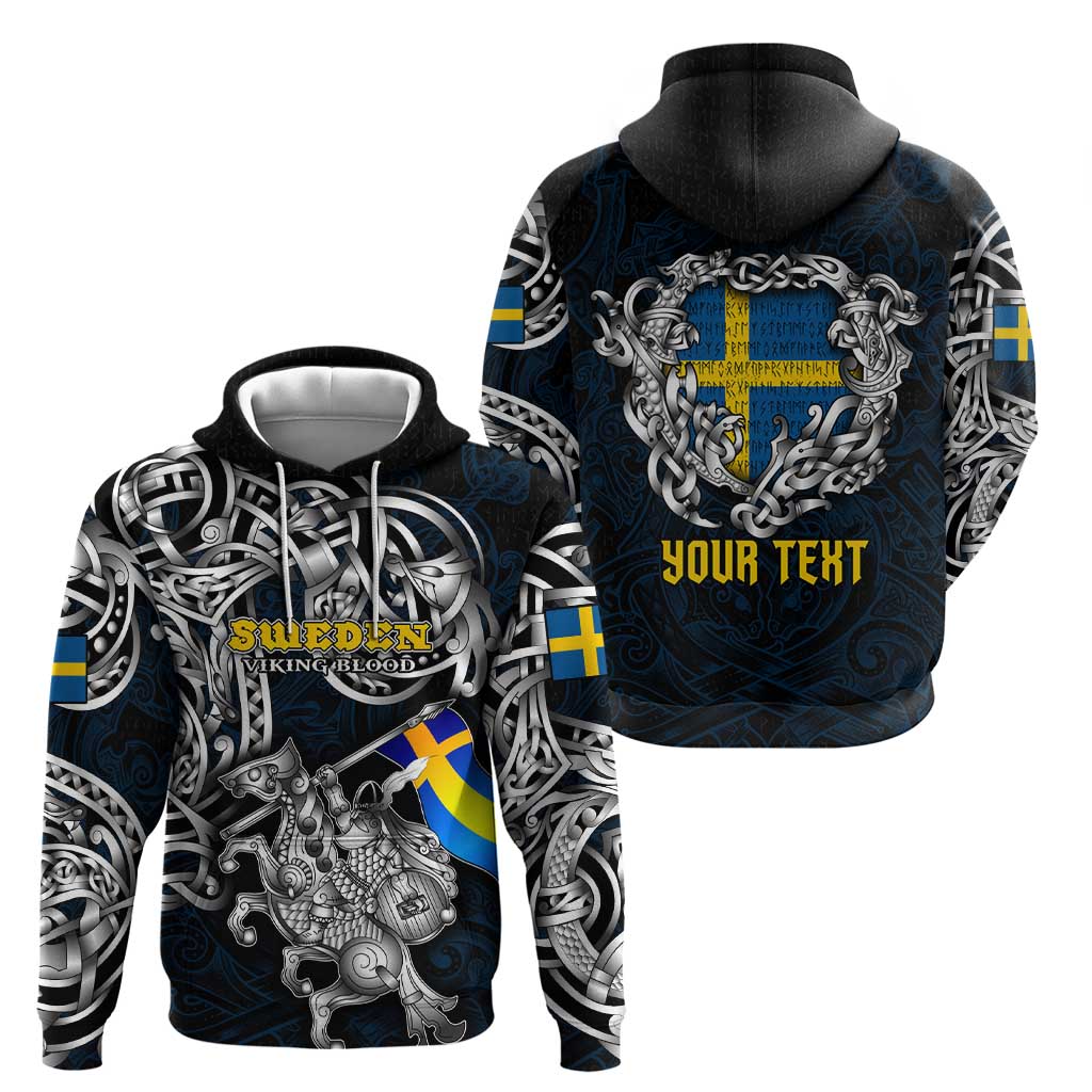 Personalized Sweden Viking Blood Hoodie Nordic Runes and Shield of Ancestry in Tribal Knotwork DT02