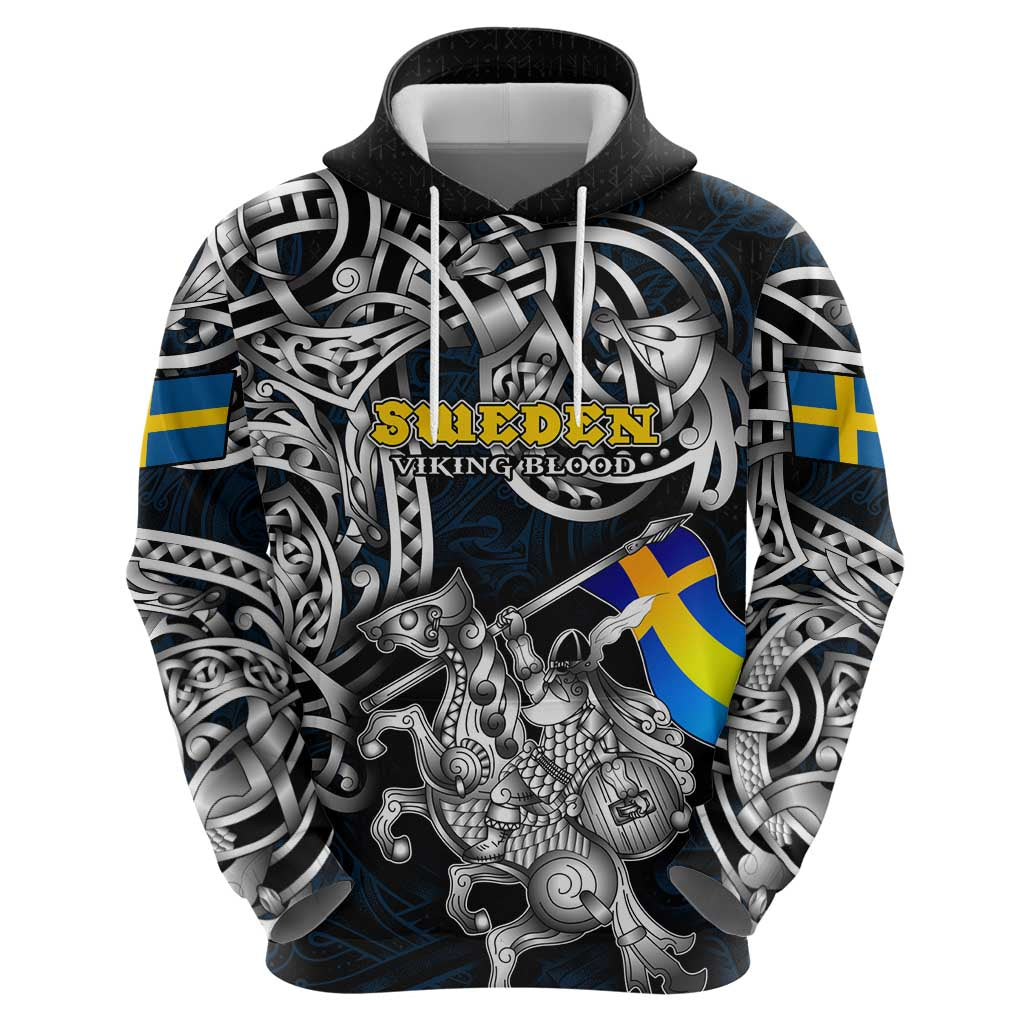 Personalized Sweden Viking Blood Hoodie Nordic Runes and Shield of Ancestry in Tribal Knotwork DT02