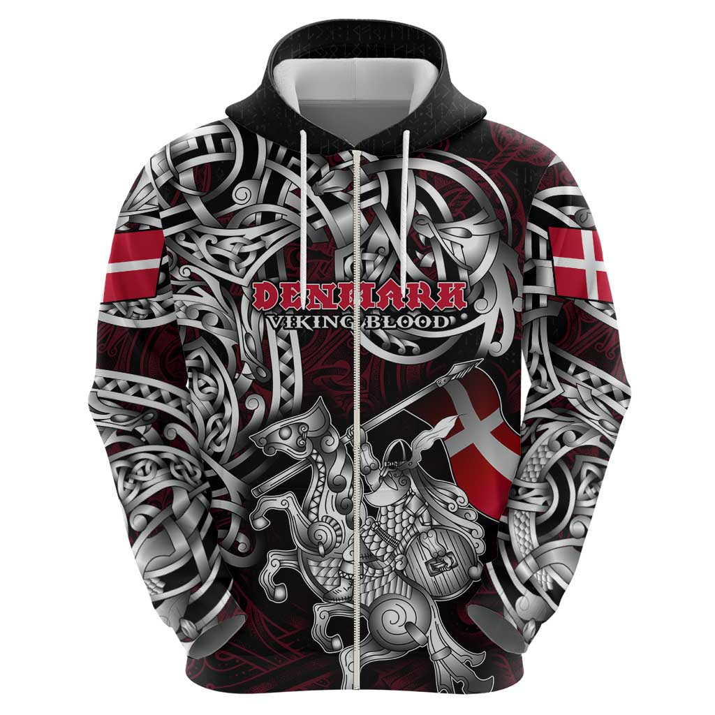 Personalized Denmark Viking Blood Hoodie Nordic Runes and Shield of Ancestry in Tribal Knotwork DT02