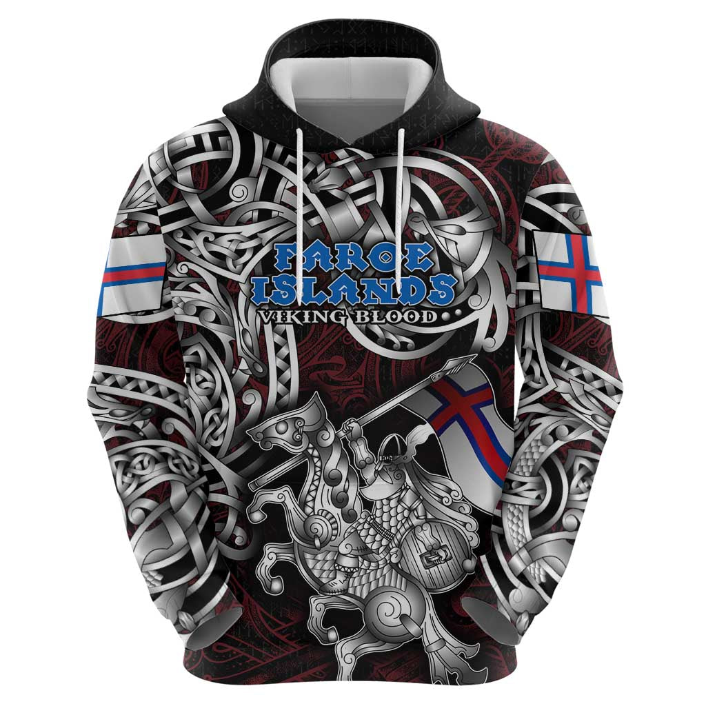 Personalized Faroe Islands Viking Blood Hoodie Nordic Runes and Shield of Ancestry in Tribal Knotwork DT02