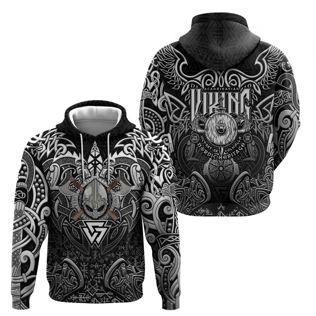 Scandinavian Viking Hoodie Norse Warrior Sigil - Helmet and Battle Axes DT02