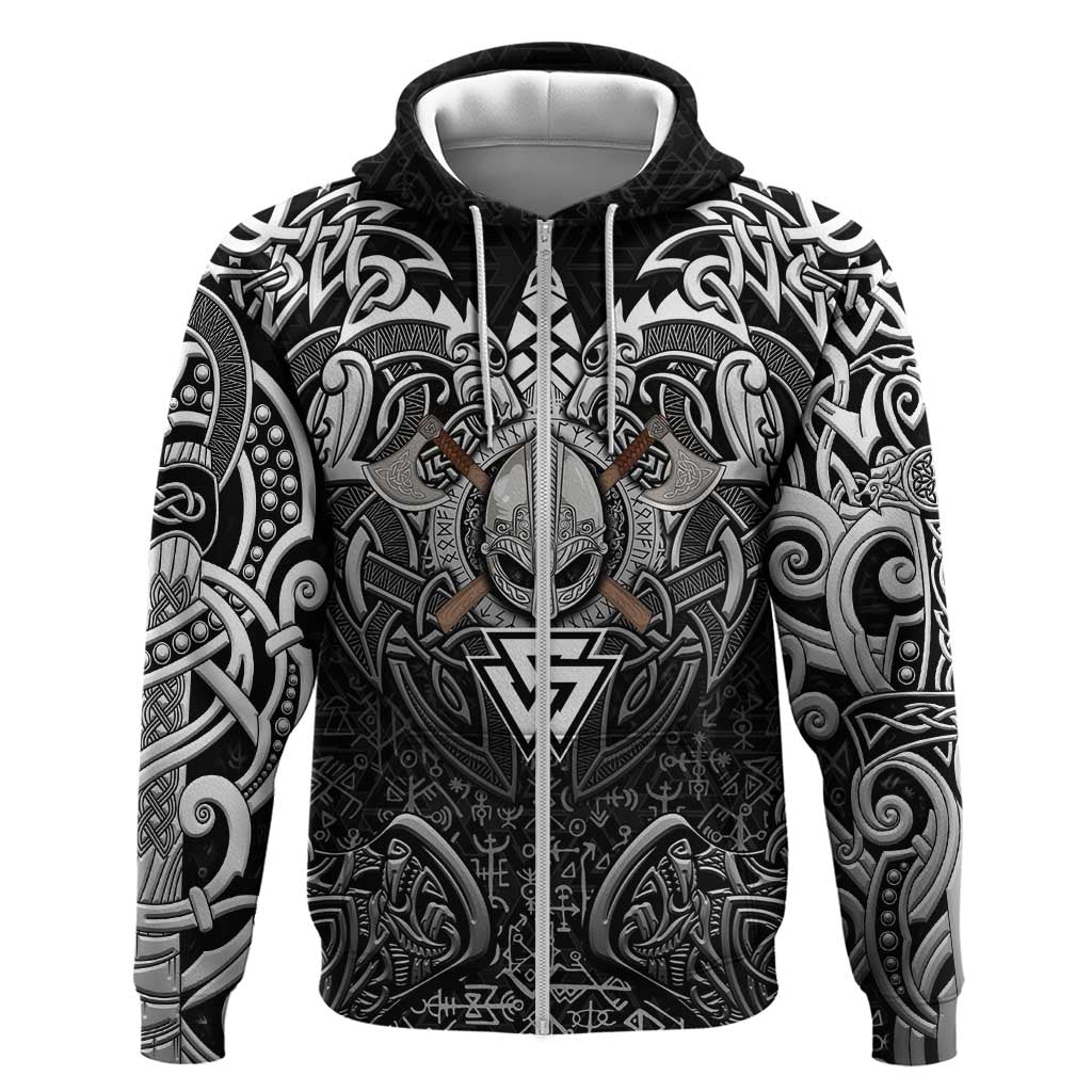 Scandinavian Viking Hoodie Norse Warrior Sigil - Helmet and Battle Axes DT02