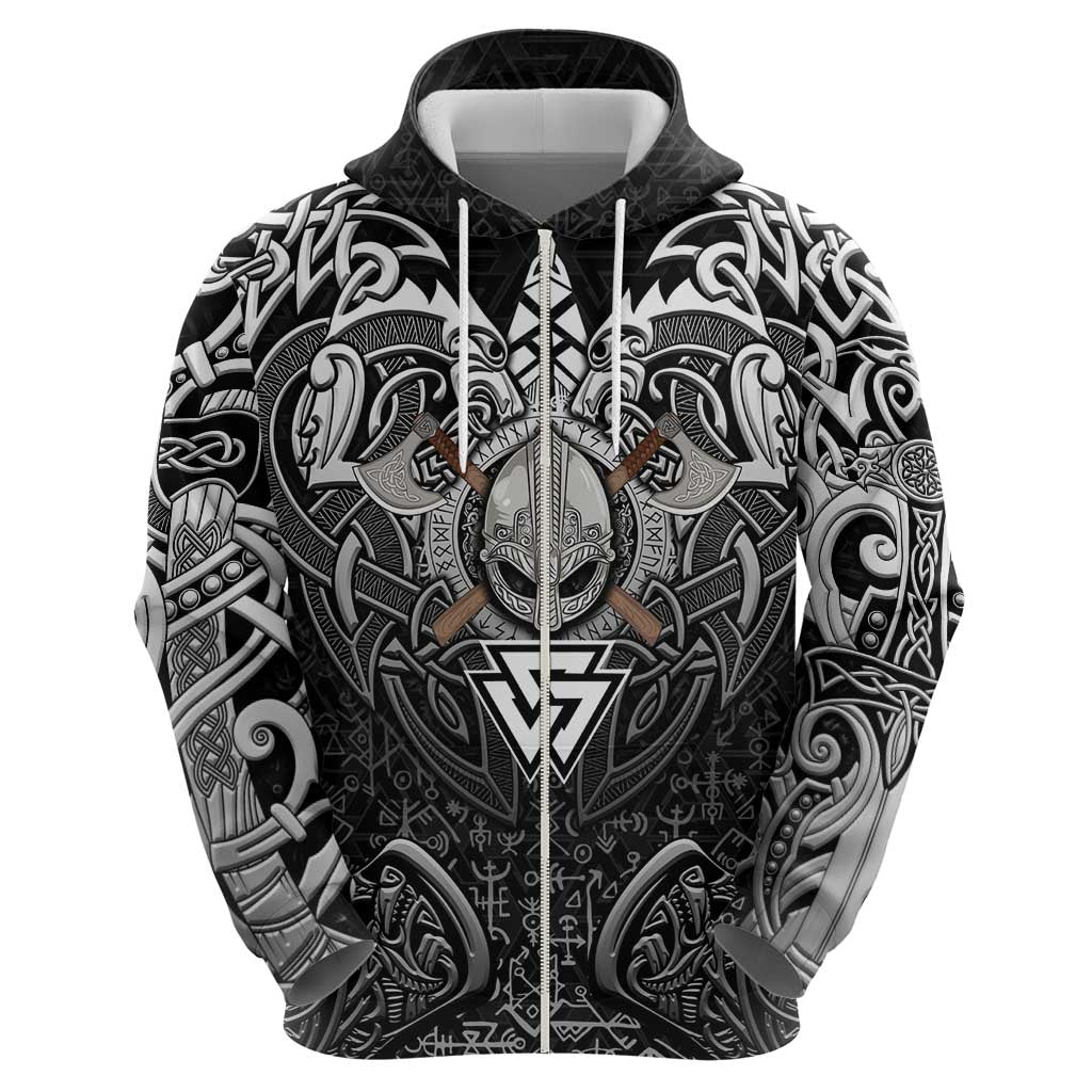 Scandinavian Viking Hoodie Norse Warrior Sigil - Helmet and Battle Axes DT02