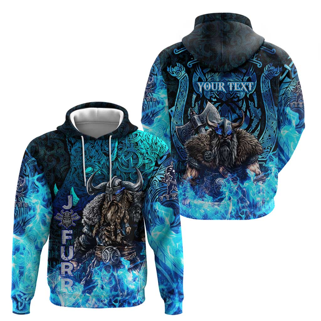 Jofurr Boar Warrior Viking Hoodie Frost Viking Runes Blue Flame DT02