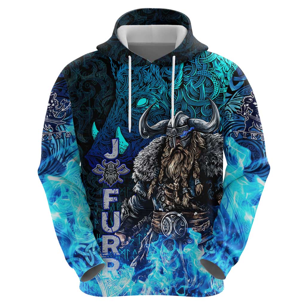Jofurr Boar Warrior Viking Hoodie Frost Viking Runes Blue Flame DT02