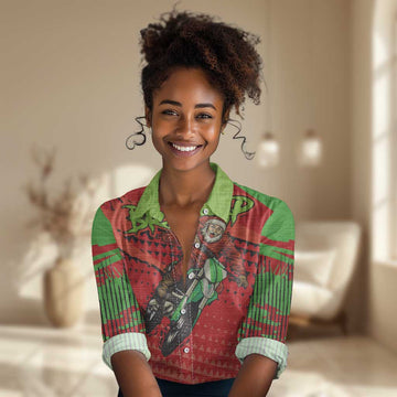 Afro Santa Braaap Women Casual Shirt Motorcross Christmas DT03